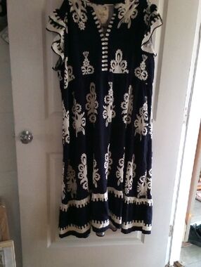 Umgee Black and White Embroidered Midi Dress